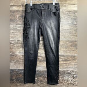 White House Black Market Black Skinny Jeans with Beaded Embroidery